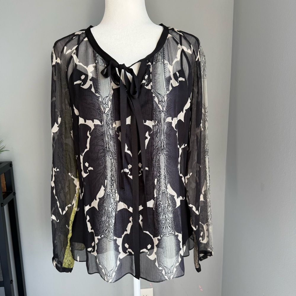 Designer Elie Tahari Silk Black Sand Lime Romy Blouse Top & Cami NEW with TAGS
